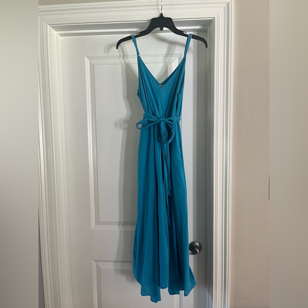 XiRENA Teal Blue Midi Dress with Tie Waist